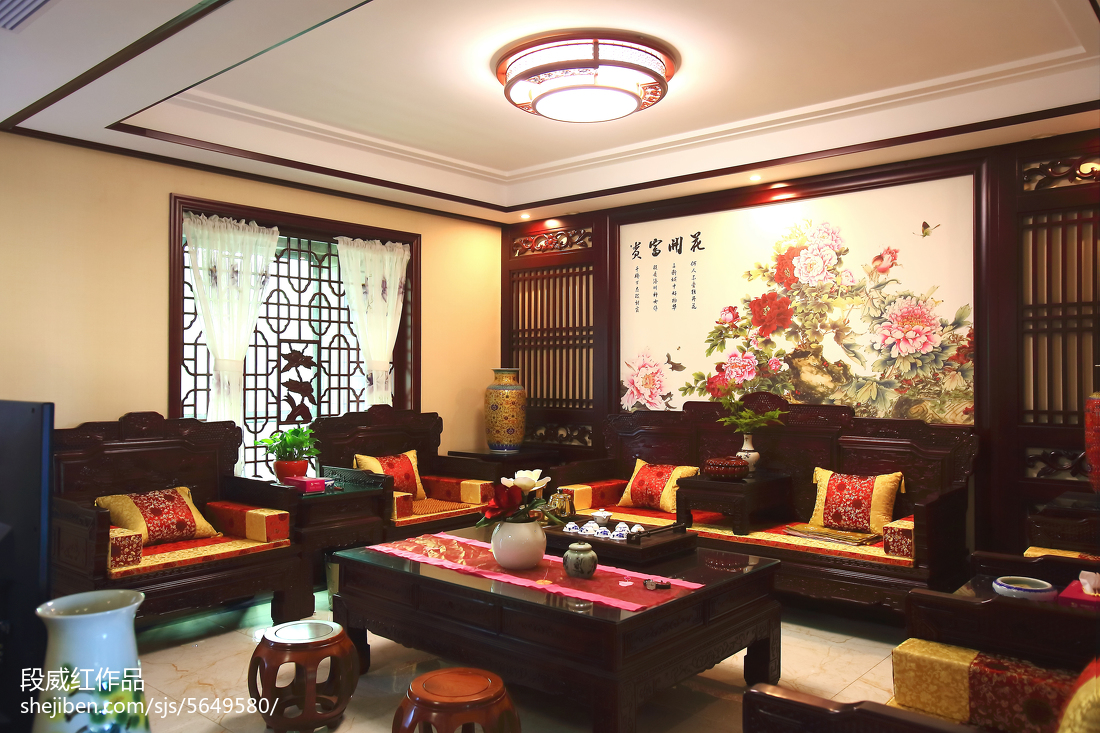 中式风格复式楼客厅设计效果图