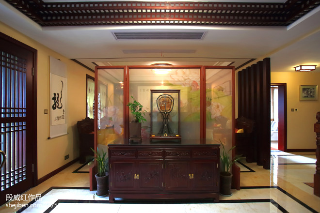 中式风格复式楼客厅隔断设计效果图