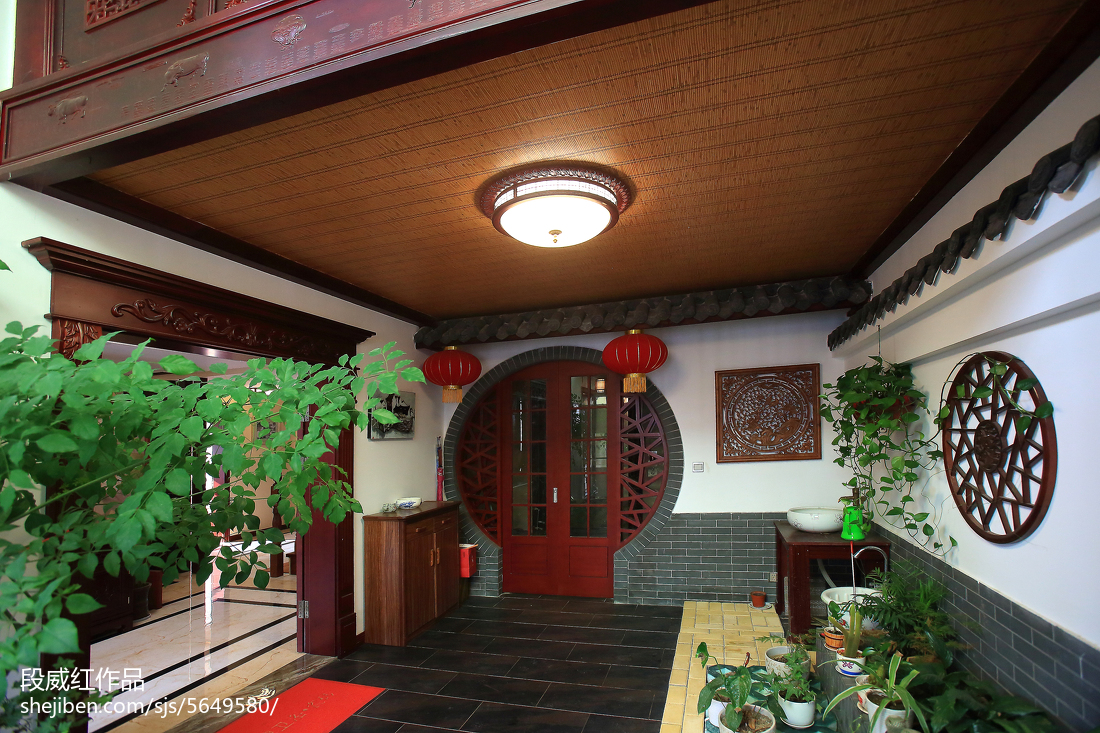中式风格复式楼入户花园设计效果图