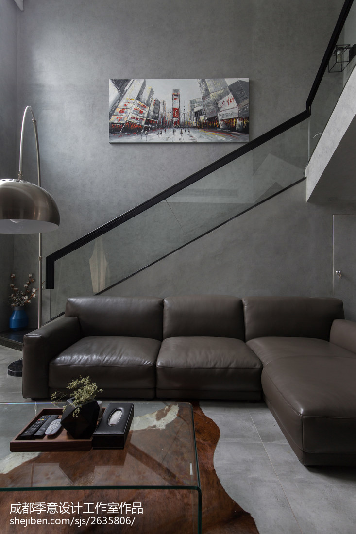 现代灰色调客厅设计效果图
