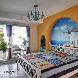地中海复式户型卧室背景墙效果图