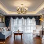 美式古典客厅罗马帘设计效果图