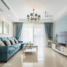 蓝色系美式风格客厅设计