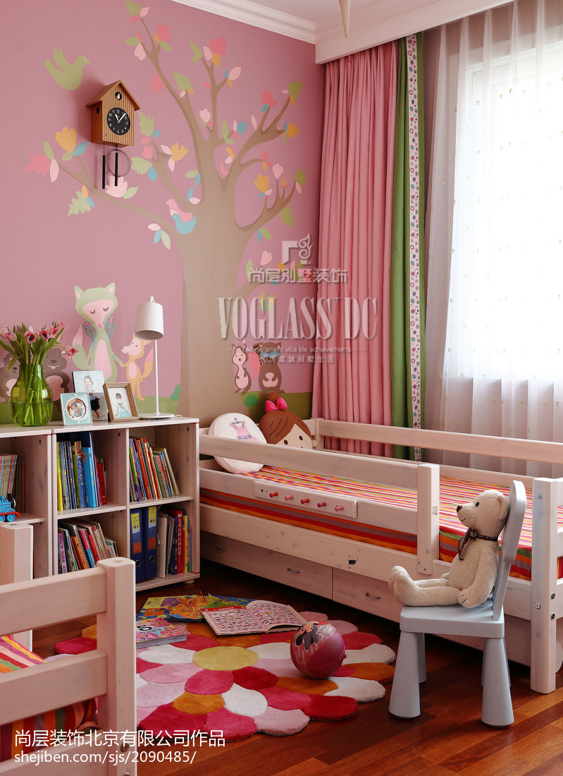 现代风格粉色系儿童房效果图