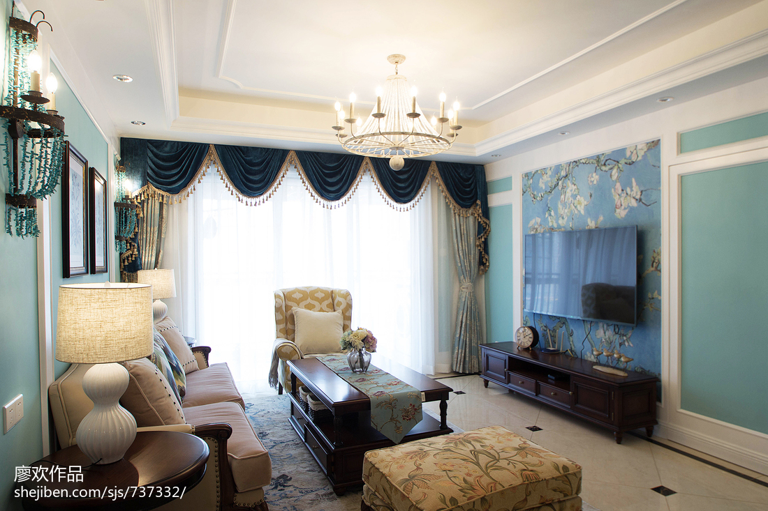 沁蓝美式客厅设计