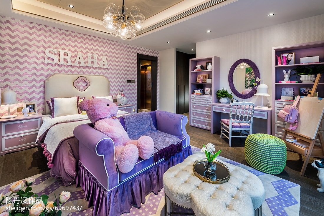 混搭风格紫色系儿童房设计