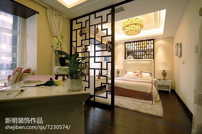 中式风格卧室木质隔断设计