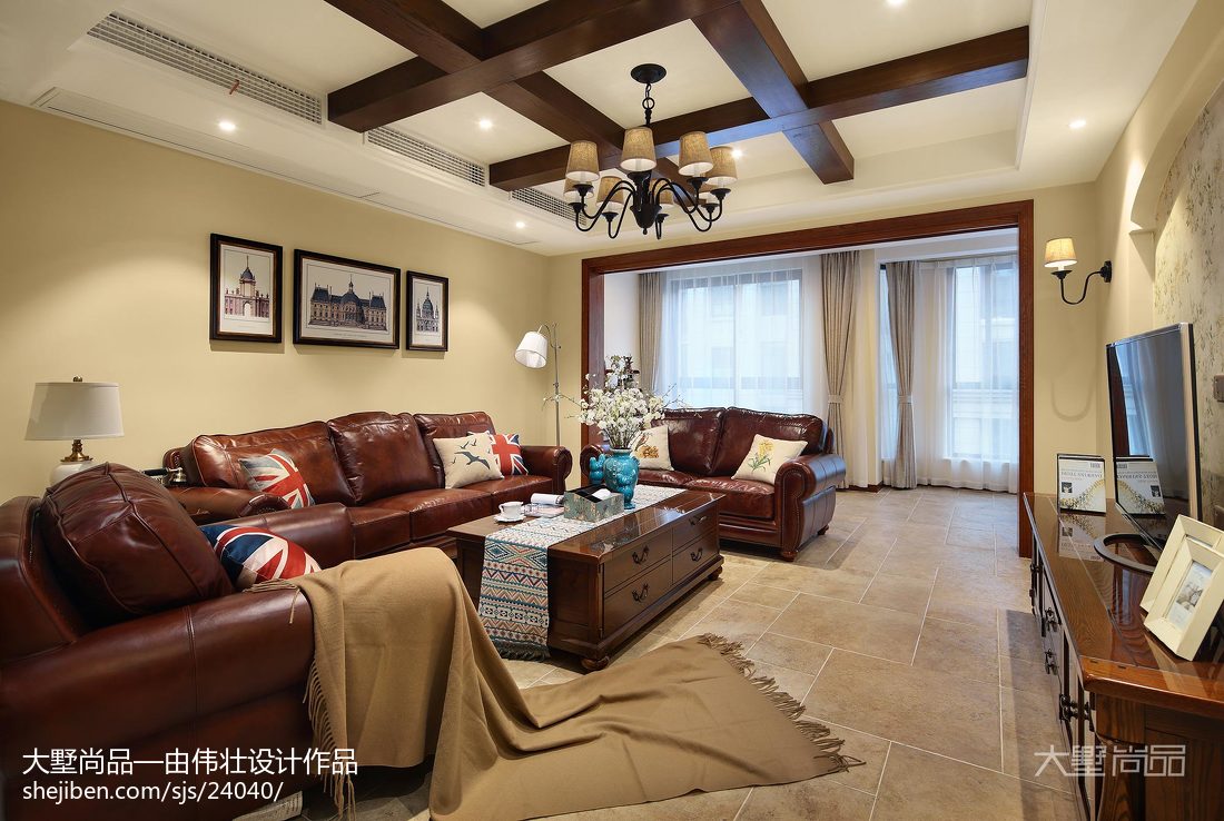 美式风格客厅皮质沙发设计