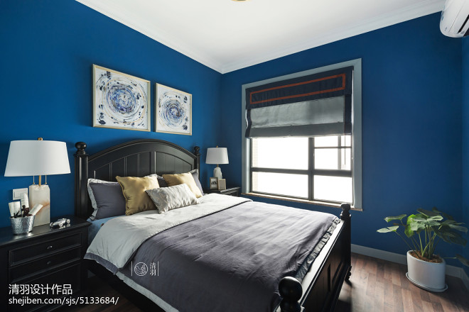 美式卧室蓝色墙漆
