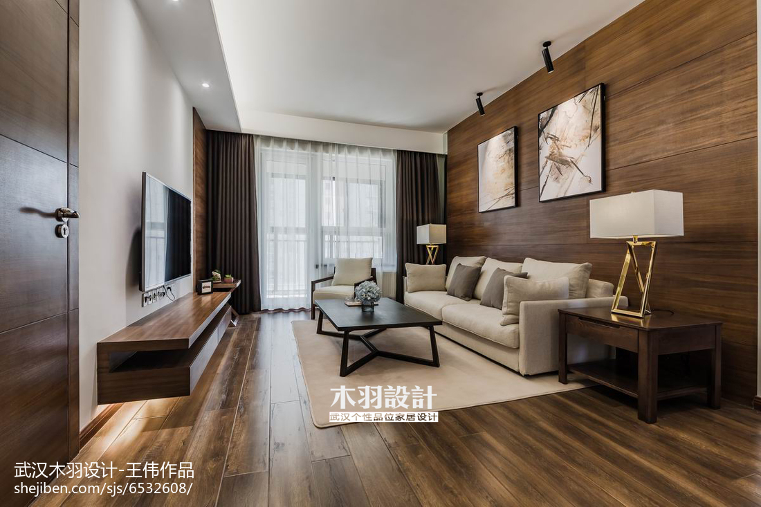 纯木色现代客厅设计效果图