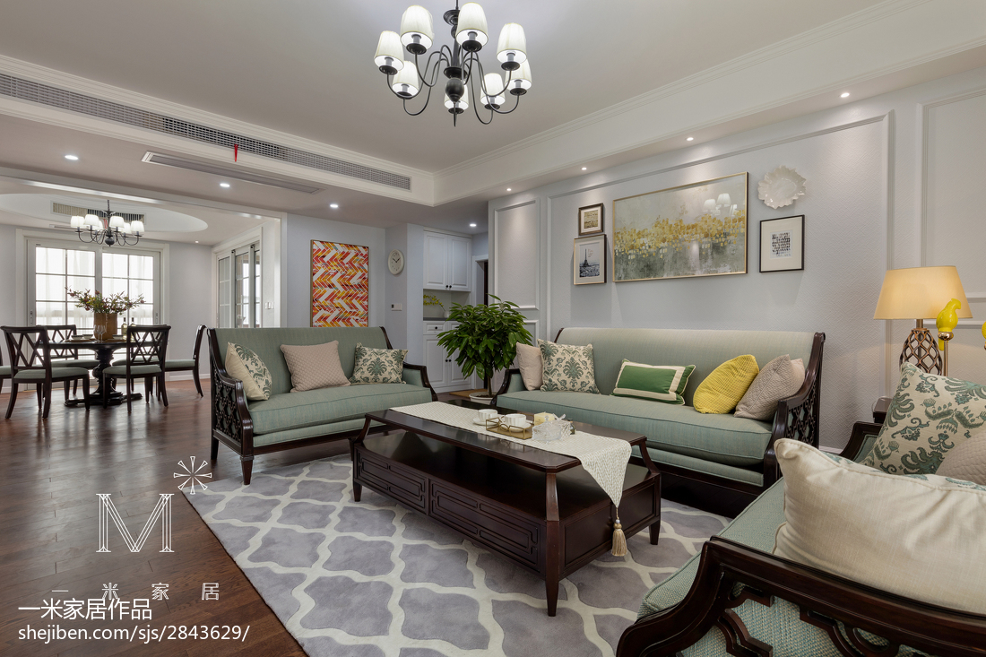 190m²风情美式客厅左右沙发设计图