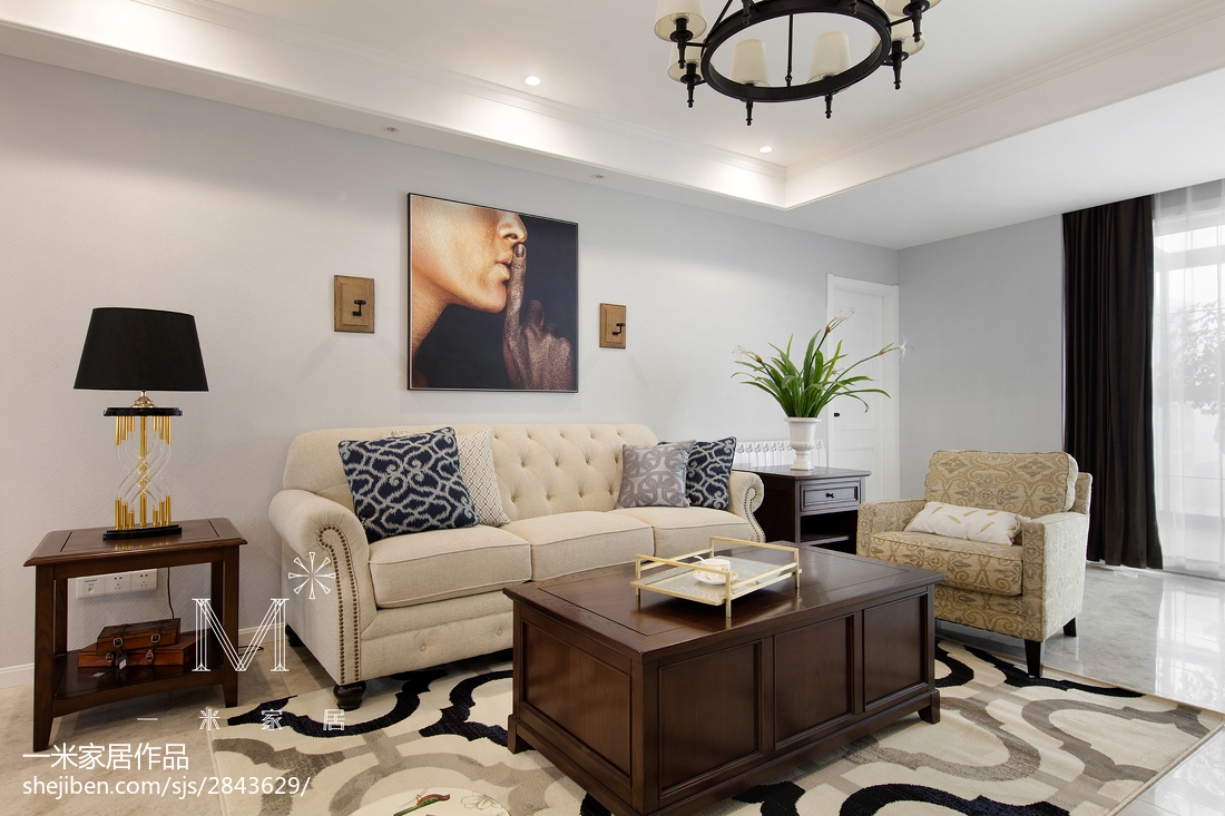 140m²阳光美式客厅沙发设计图