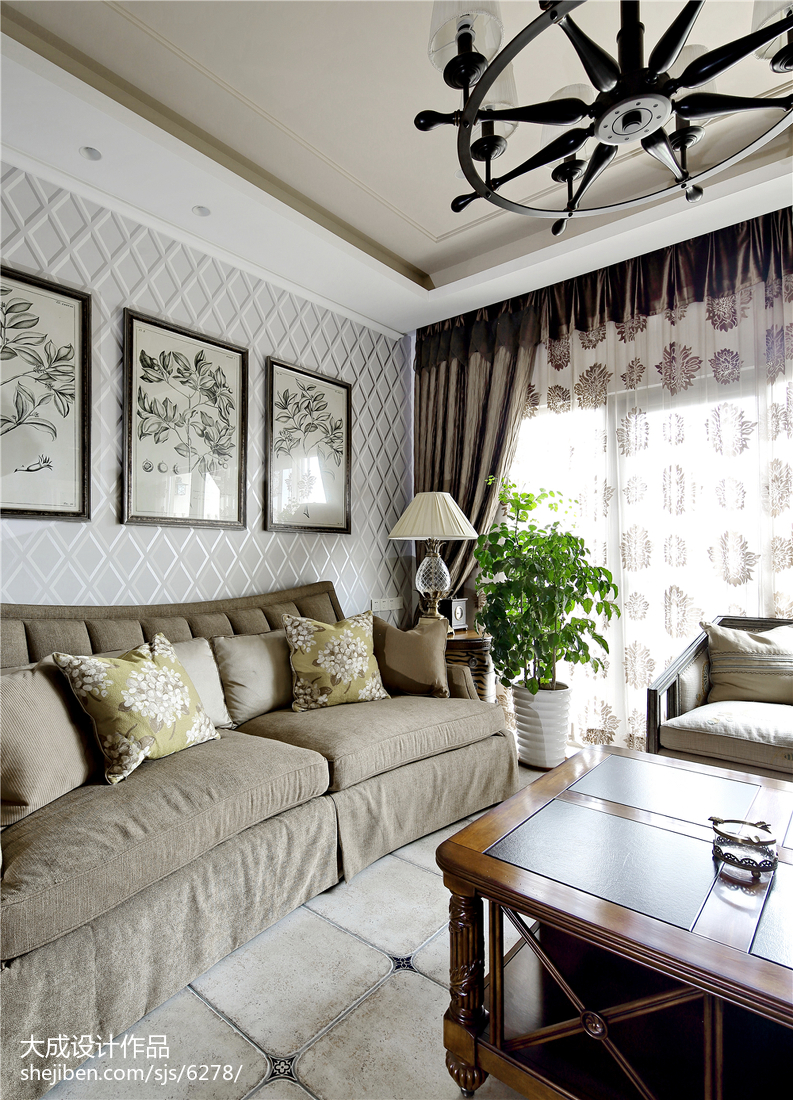 美式风格复式客厅沙发设计图