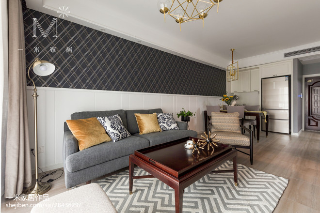105m²小资美式客厅沙发设计图