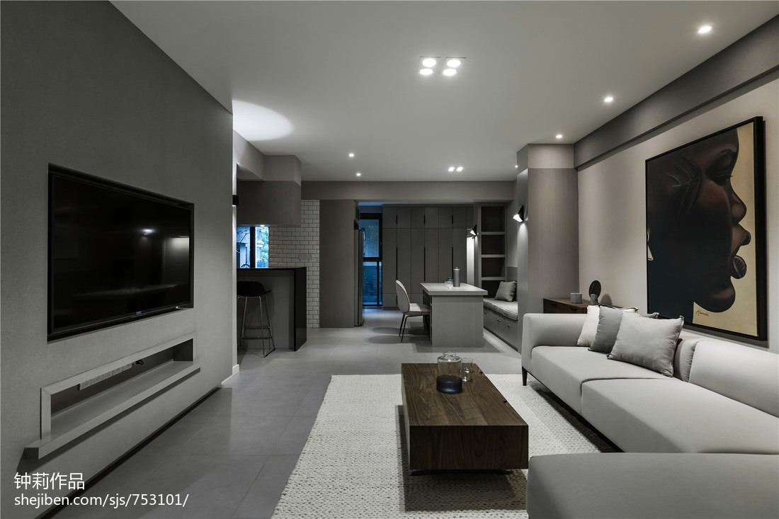 灰色系现代三居客厅实景图片