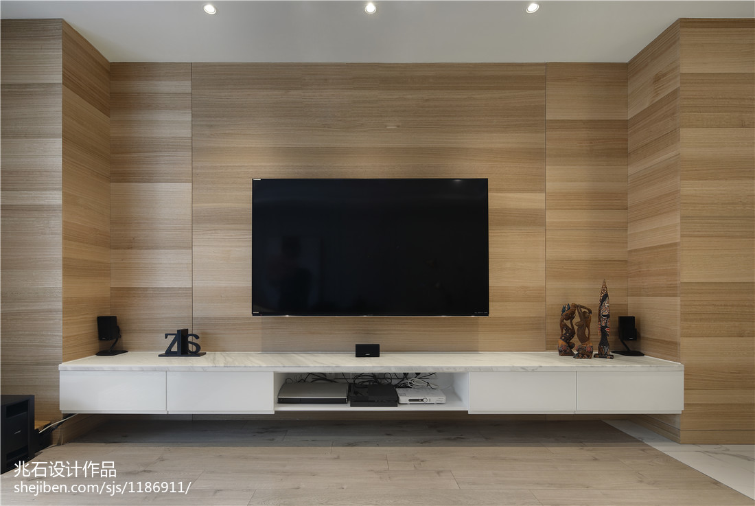 现代木饰面电视背景墙设计图