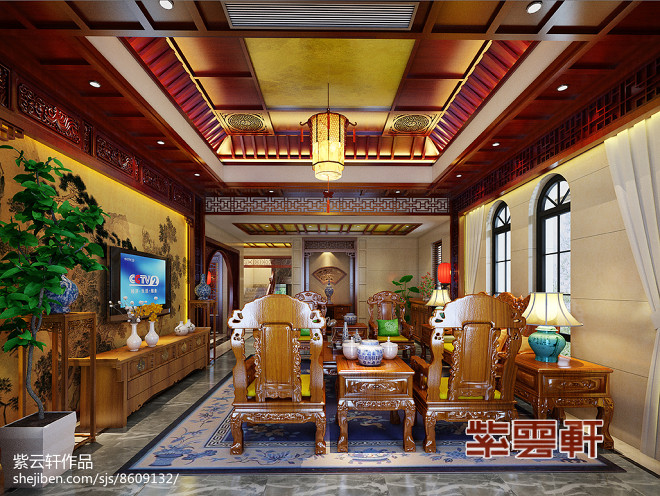 紫云轩古典中式装修之客厅装修案例组图