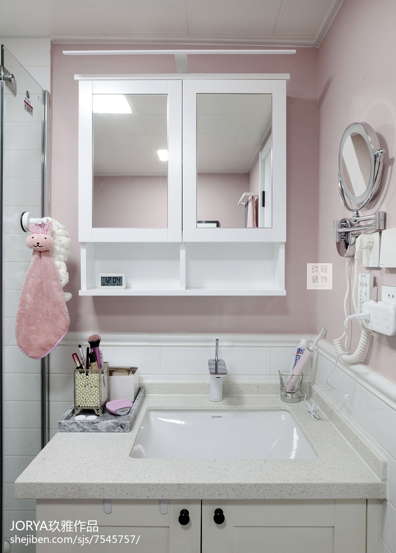 32㎡粉色北欧风卫浴洗手台设计图