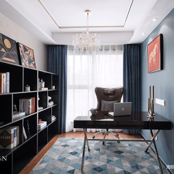 现代三居蓝调书房设计实景图片