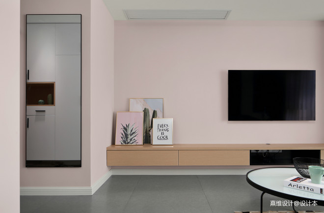 现代粉色系背景墙设计图