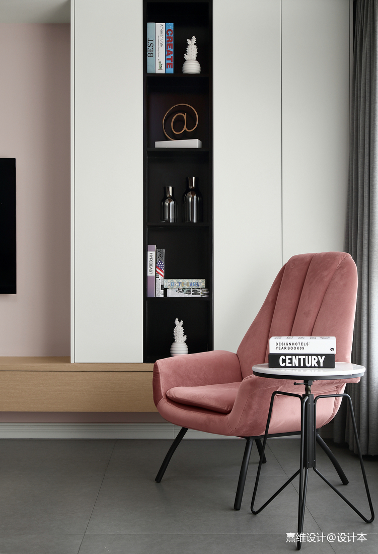 现代粉色系客厅储物柜设计图