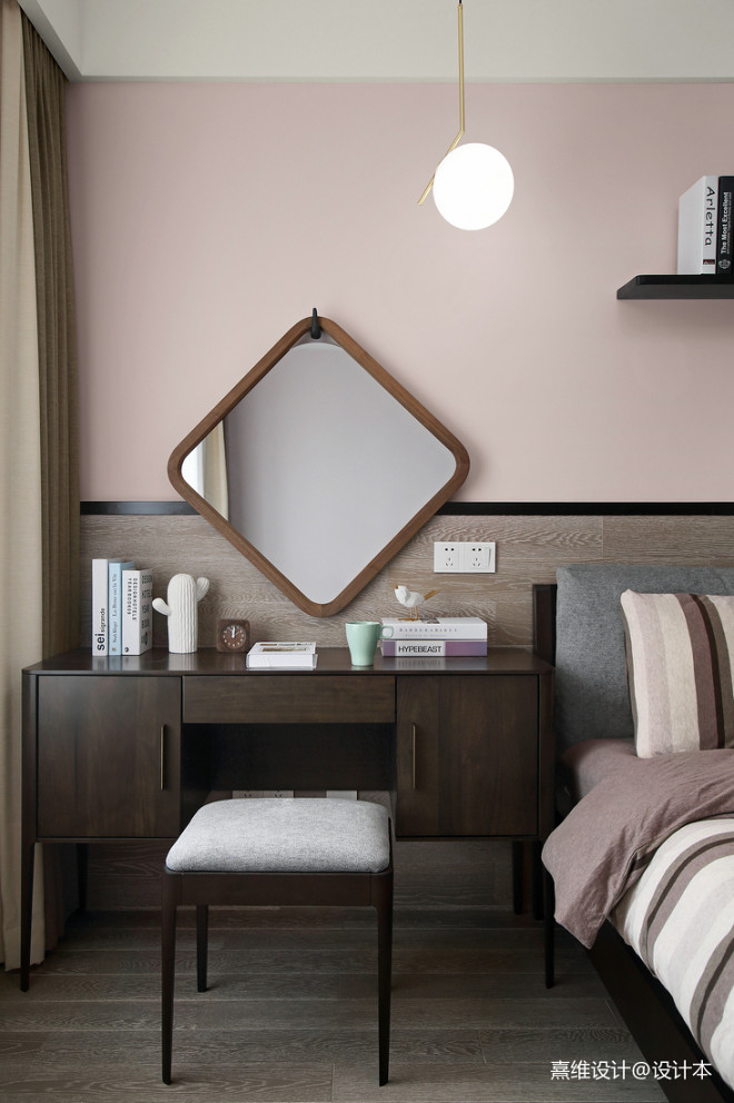 现代粉色系卧室梳妆台设计图