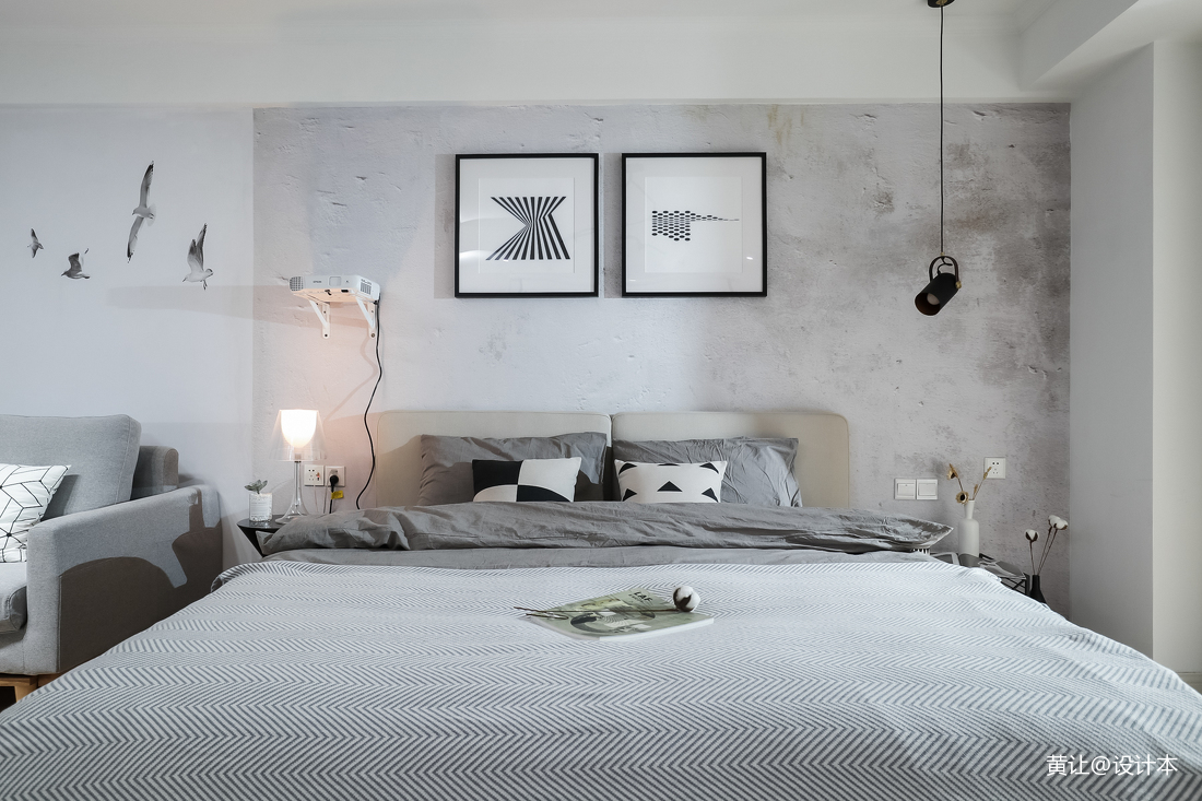 黑白灰现代小户型卧室背景墙设计