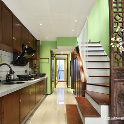 中式风57㎡复式豆荚户型变身六室两厅厨房与楼梯设计图
