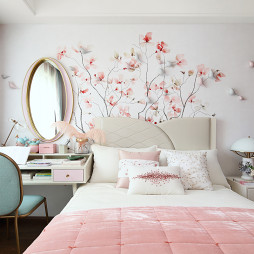 现代风格绿地滇池国际健康城 售楼部/样板房粉红卧室设计图