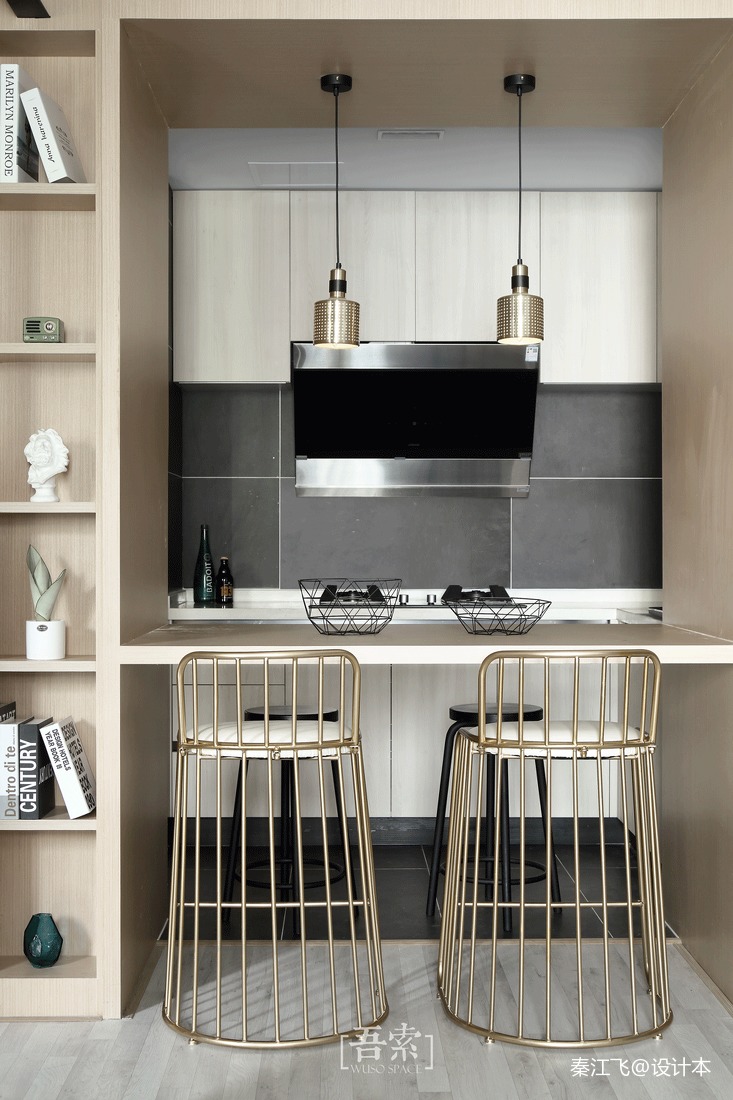 现代风格灰色调开放式厨房设计图