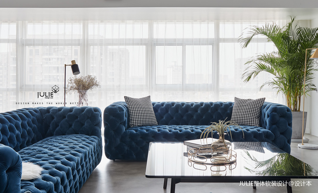 混搭风格办公室招待区蓝色沙发设计图