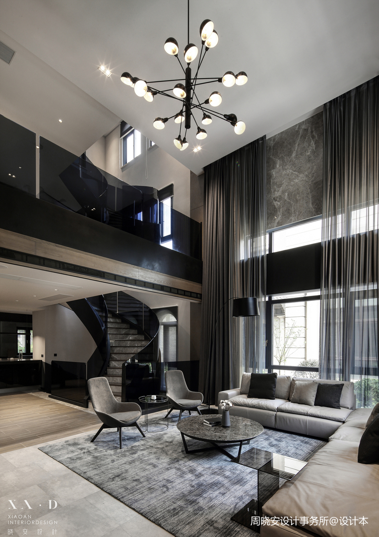 现代风格黑灰色调客厅设计图