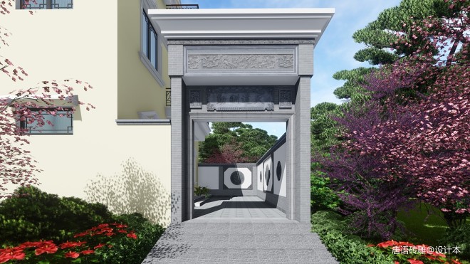 【唐语砖雕】中式庭院院落、门头设计_