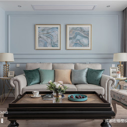 浅蓝系美式客厅背景画设计图