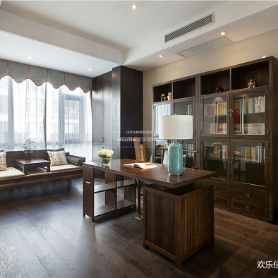 中式四居书房设计实景图