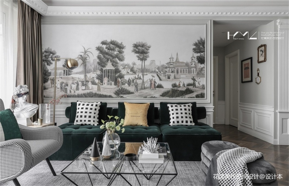 美式经典风客厅沙发背景图片