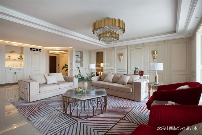 280大平层，优雅法式一点红——客厅