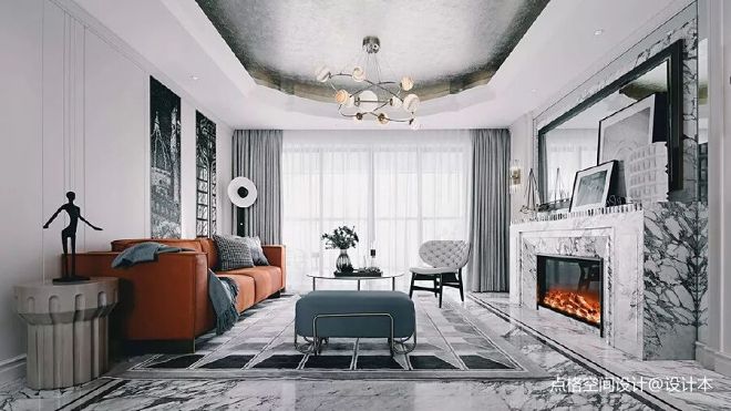 摩登现代180㎡高级灰+橙——客厅图