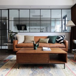皮革、实木、复古绿-82平客厅图片