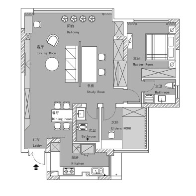 100平米三居室户型平面图