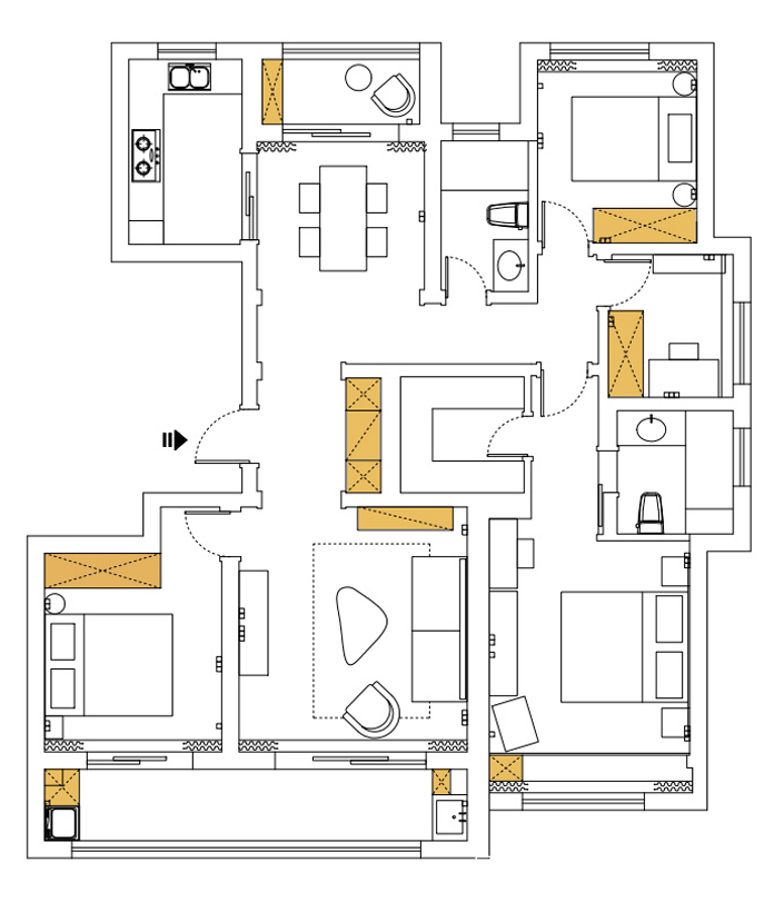 140平米三居室户型图