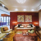 东南亚风格细长形客厅背景墙装修效果图
