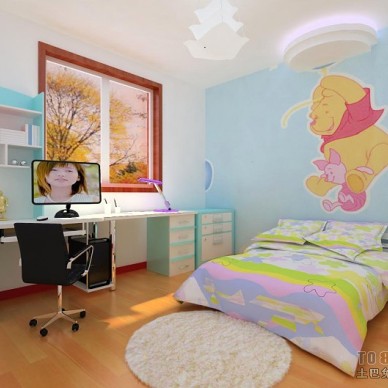 混搭卡通儿童房床头背景墙装修设计效果图