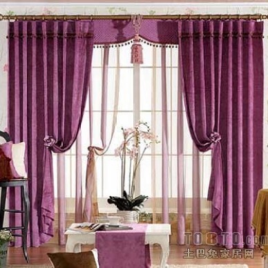 欧式客厅紫色窗帘效果图