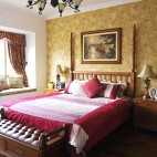 地中海风格温馨家居老人卧室床头背景墙飘窗装修效果图片