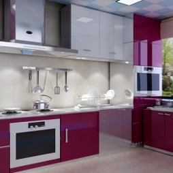 欧式厨房时尚紫色橱柜装修设计效果图