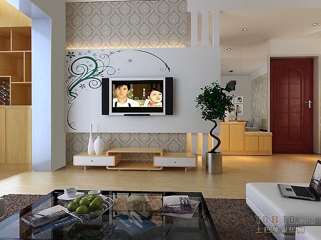 家装小房间客厅手绘电视墙图片