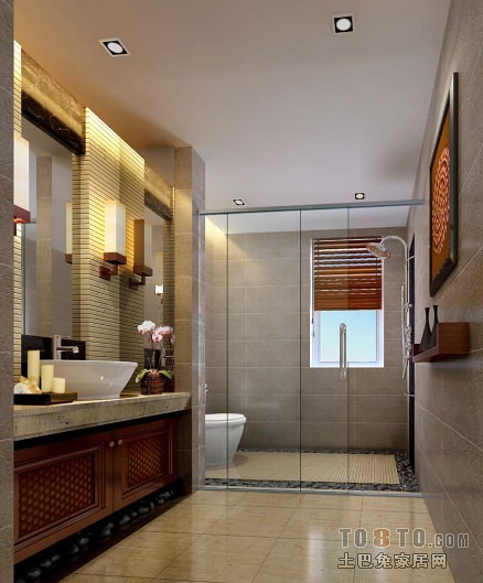 东南亚风格橡木浴室柜效果图展示