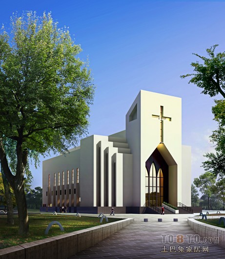 欧式基督教堂外观装修效果图