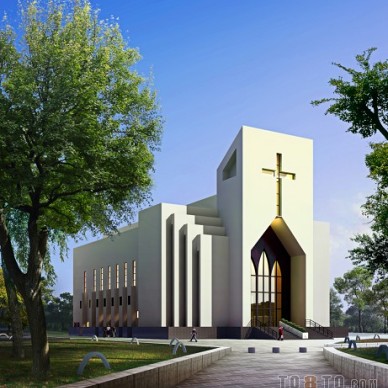 欧式基督教堂外观装修效果图